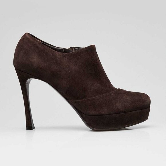 Yves Saint Laurent Brown Suede Platform Ankle Booties Size 7/37.5 - Picture 2 of 4